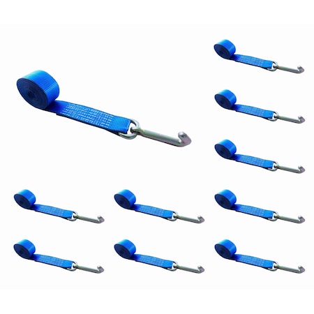 Tie 4 Safe 2" x 10' Lasso Strap w/ Mini J Hook for Towing Wrecker Trailer Tie Down Blue, 10PK TWS65-5210-J-BU-10